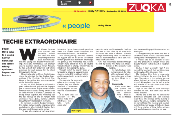 Mark Kaigwa interview Daily Nation Zuqka 17 September 2010